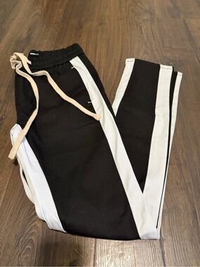 Black Track Pants with White Side Stripes
